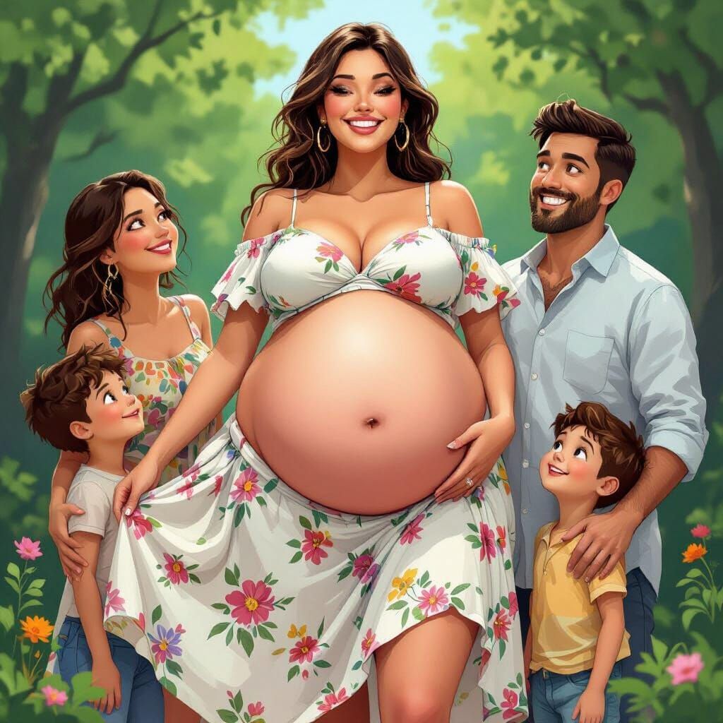 Whimsical Woman with Gigantic Bare Belly