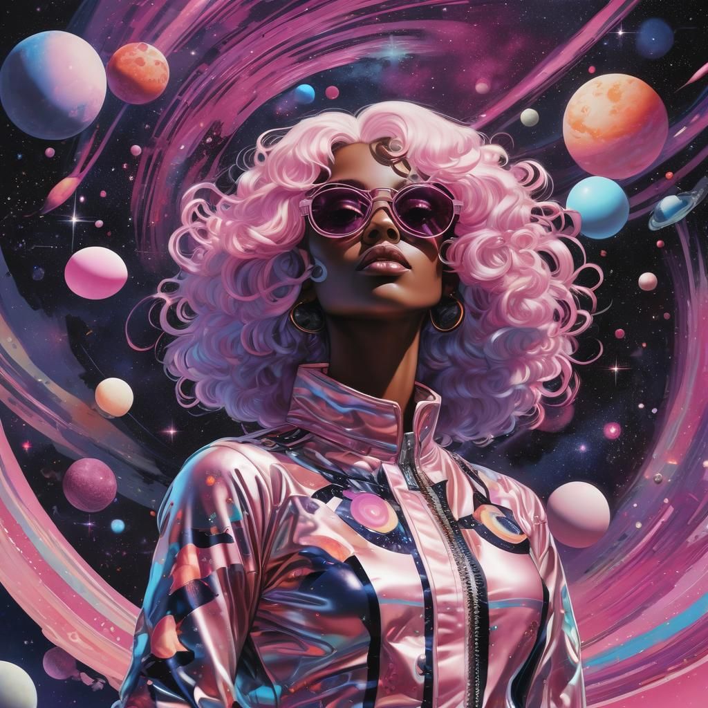 90s anime illustration of a black woman pin up, long hair pi...