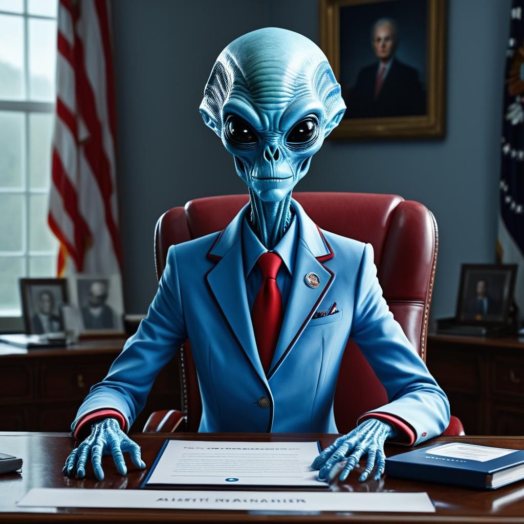 Alien President Portrait in Oval Office