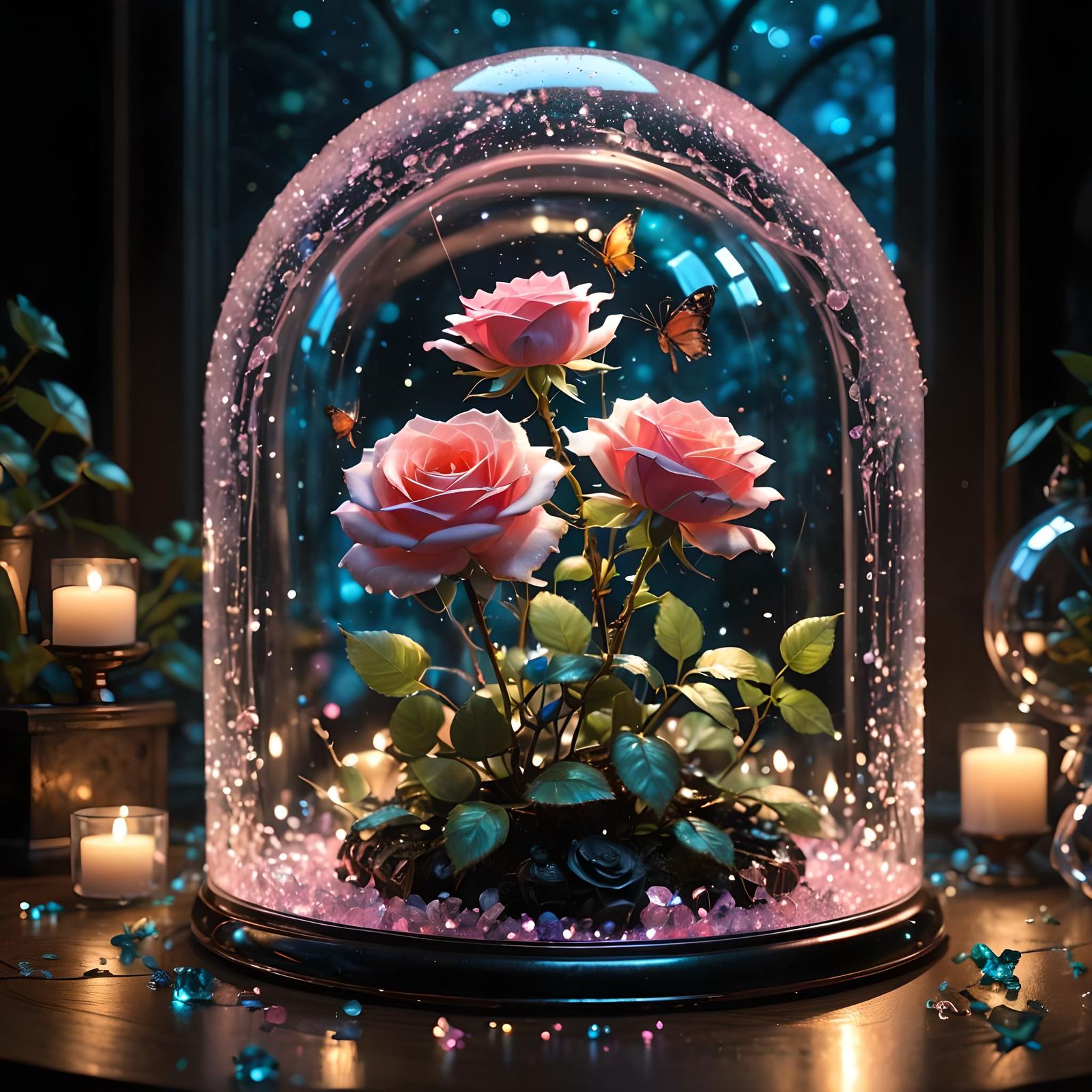 Sparkling Rose in Bioluminescent Fairy House