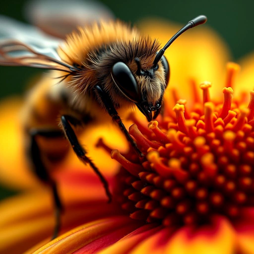 Macro Bee and Flower Close-Up