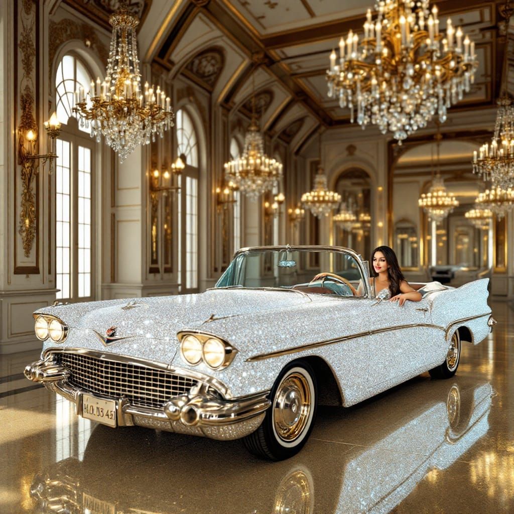 Luxurious Convertible Car in Lavish Hall with Diamond Accent...