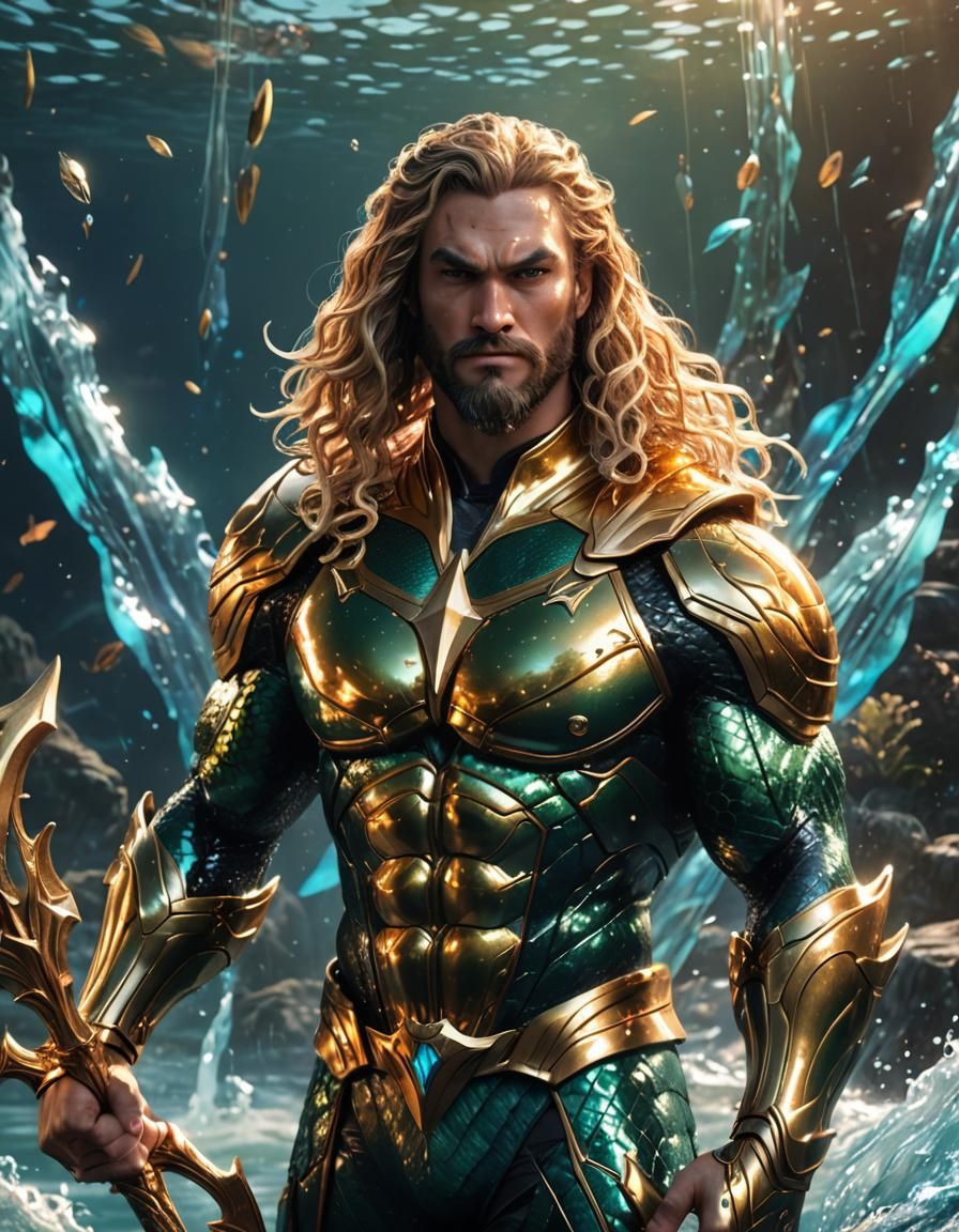 Aquaman in Heroic Pose: 3D Anime Art