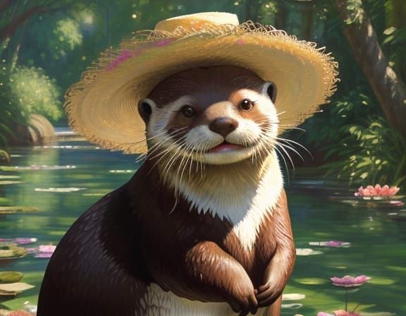 Playful Otter with Maracas: Impressionistic Oil Painting