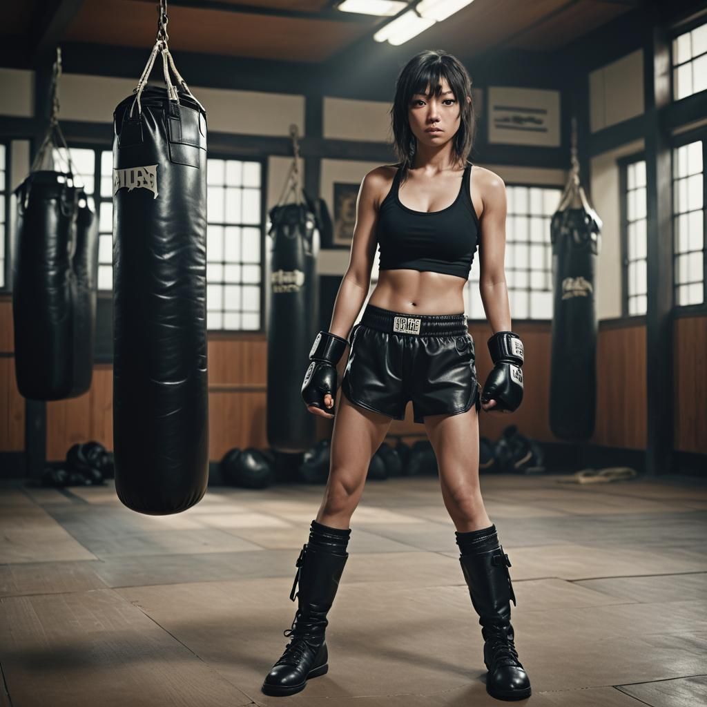 Confident Woman in Dojo: High-Fashion Pop Art