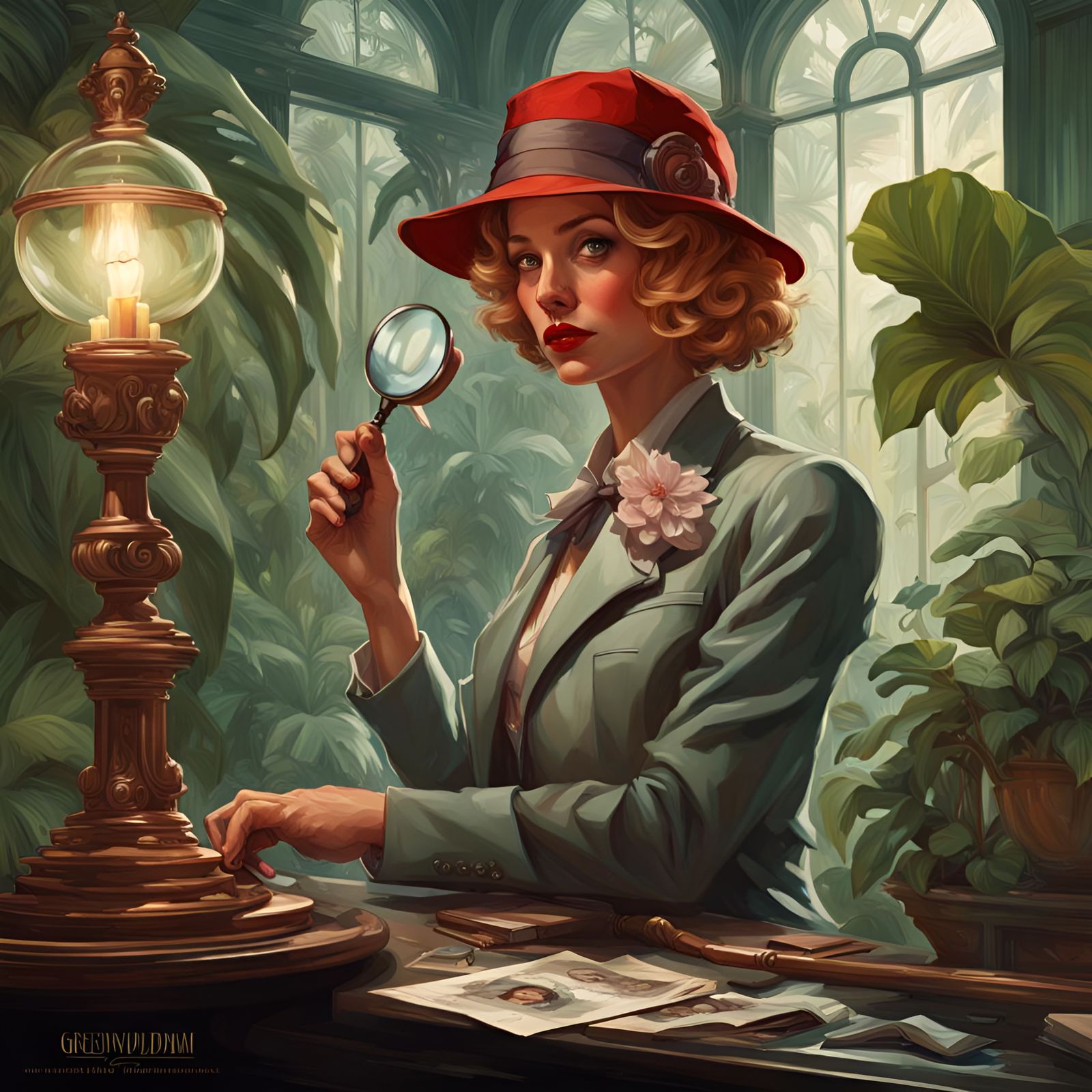 Miss Scarlet, 1920s Detective, in Art Nouveau Style
