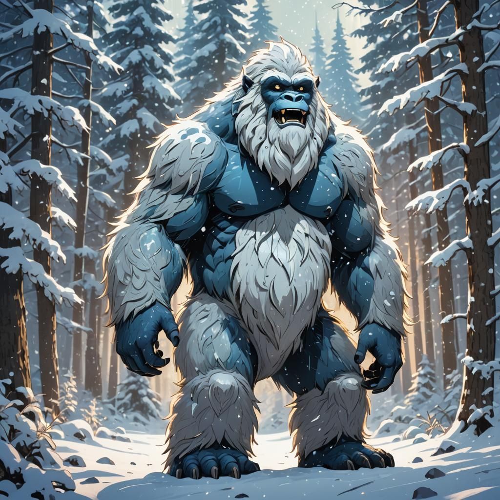 Yeti in Snowy Forest, Manga Scan Style