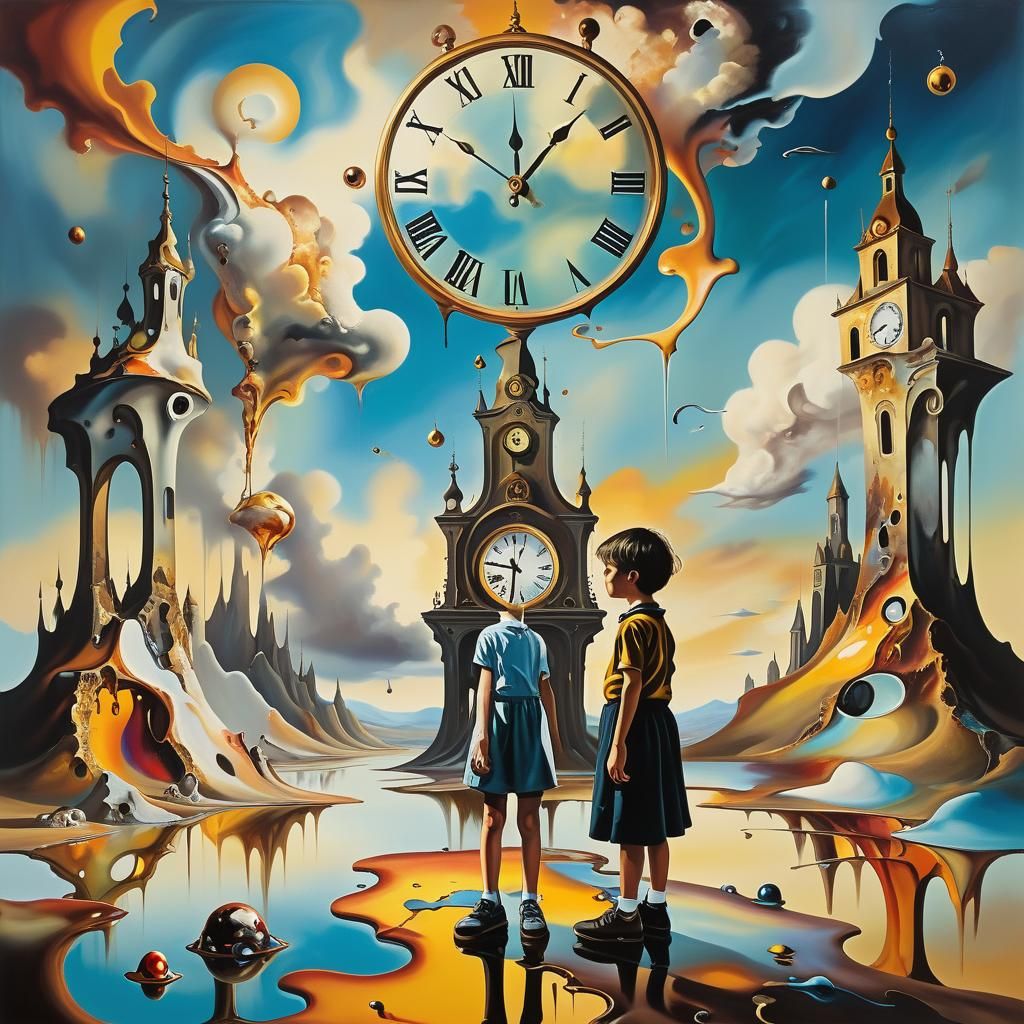 Surreal Dreamscape with Melting Objects in Oil