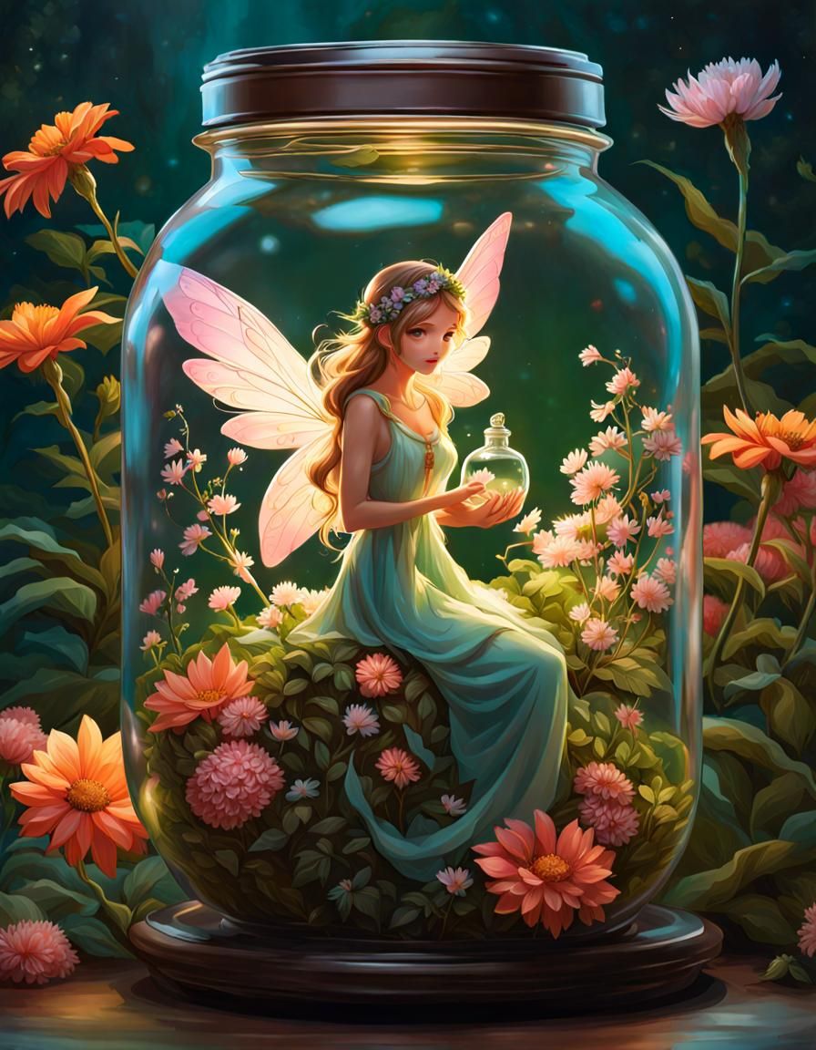 Fairy in Jar: Detailed Digital Matte Painting