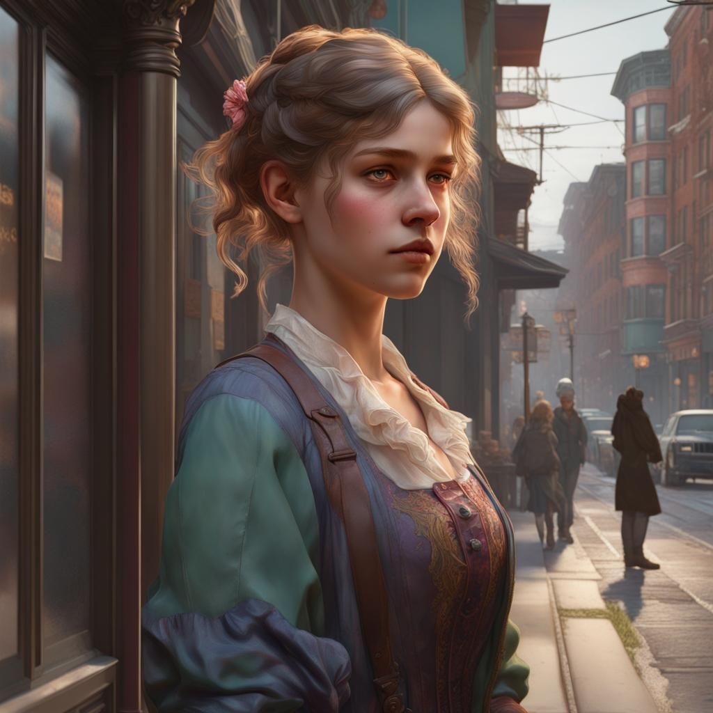 Victorian Girl Portrait in Hyperdetailed Art Nouveau Style