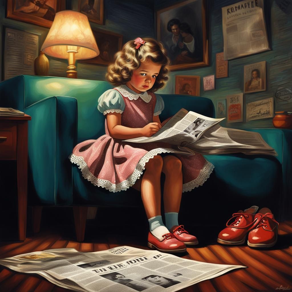 Vintage Girl Reading Newspaper, Film Noir Style