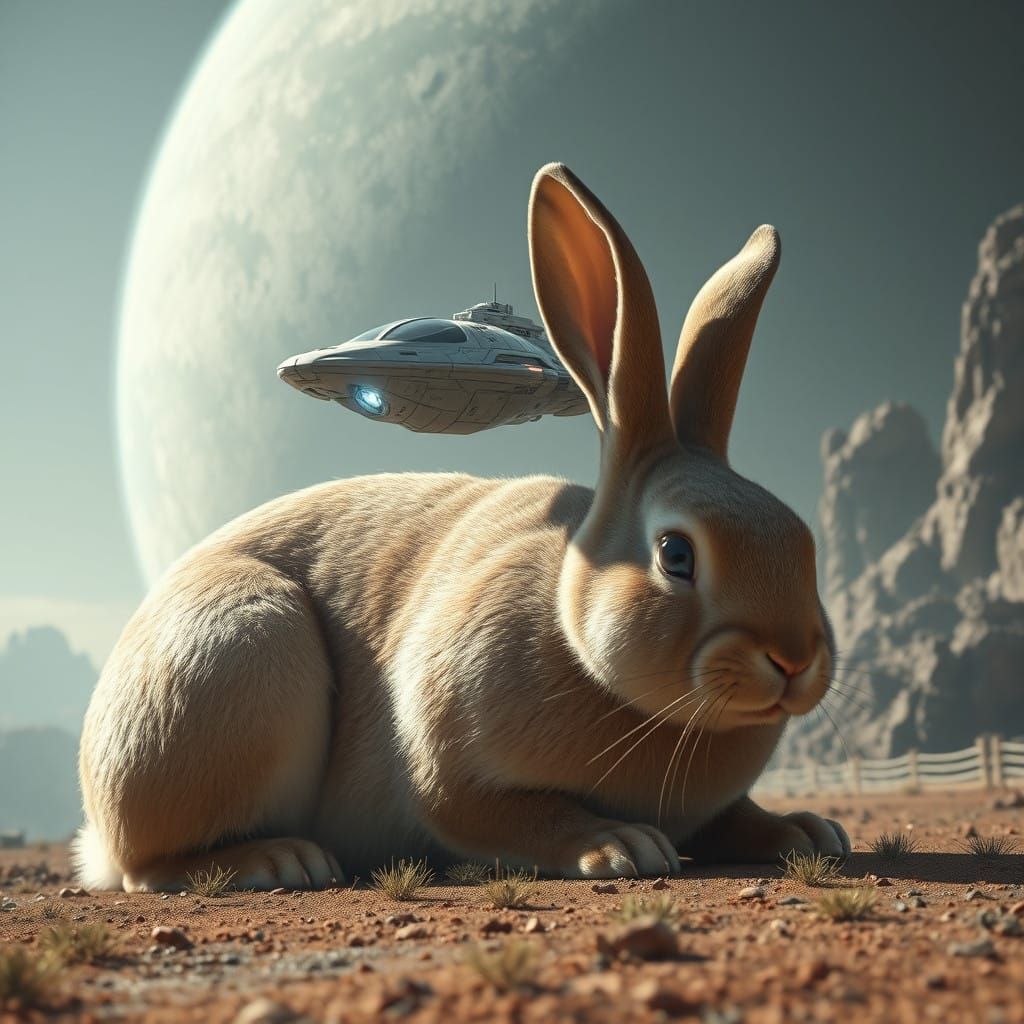 Tiny Spaceship Lands on a Gigantic Alien Bunny