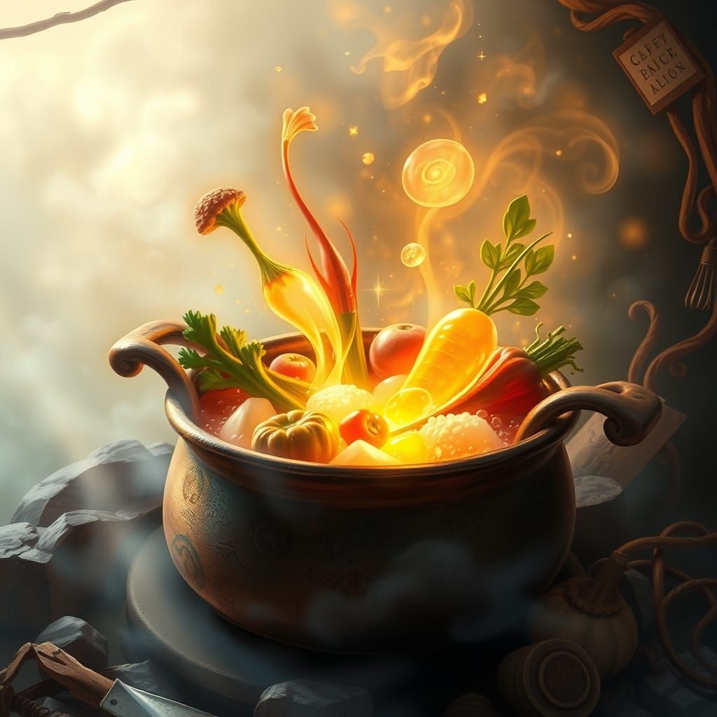 Magical Biff Stew Pot in Luminous Fantasy Art
