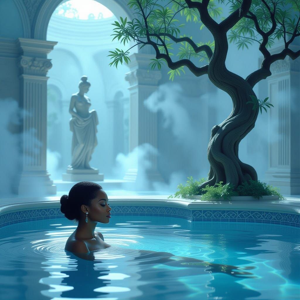 Ethereal Black Goddess in Starlight Oasis