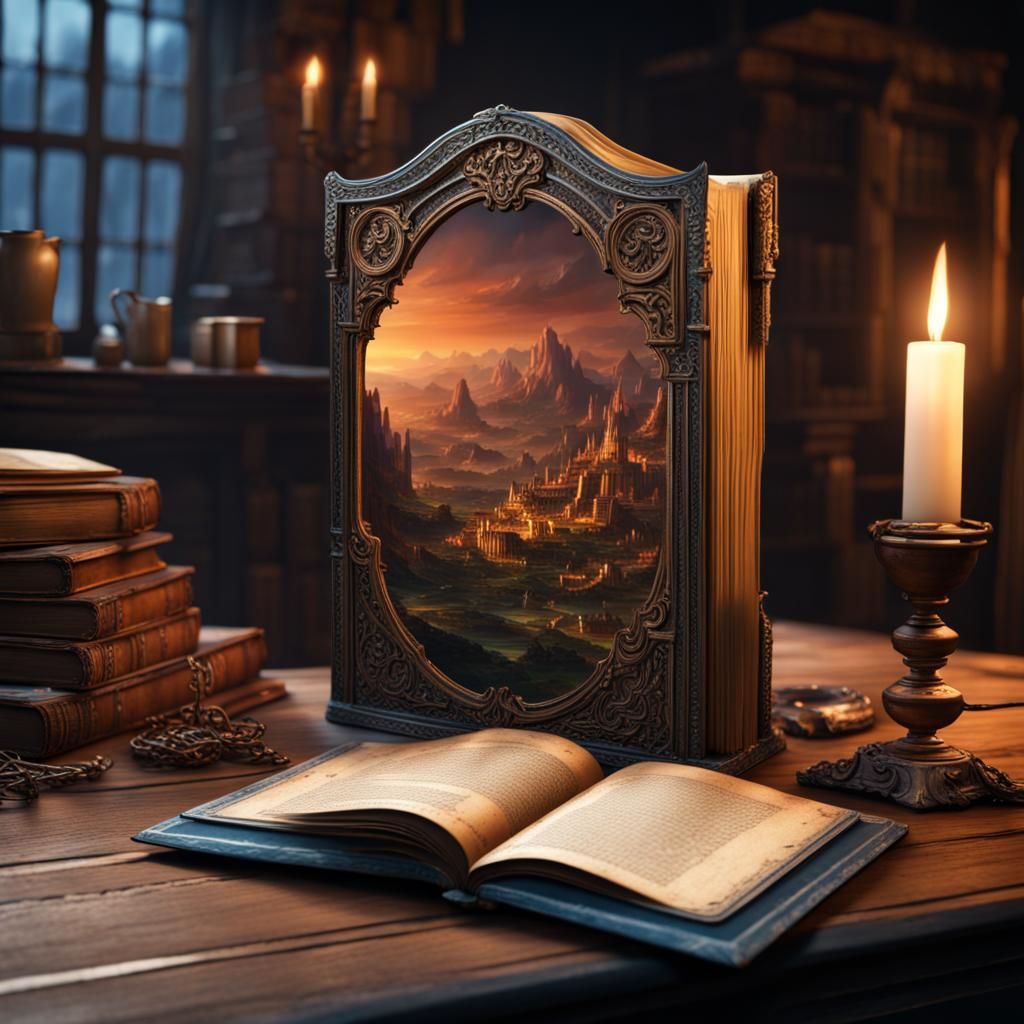Detailed Matte Painting of Open Book on Table
