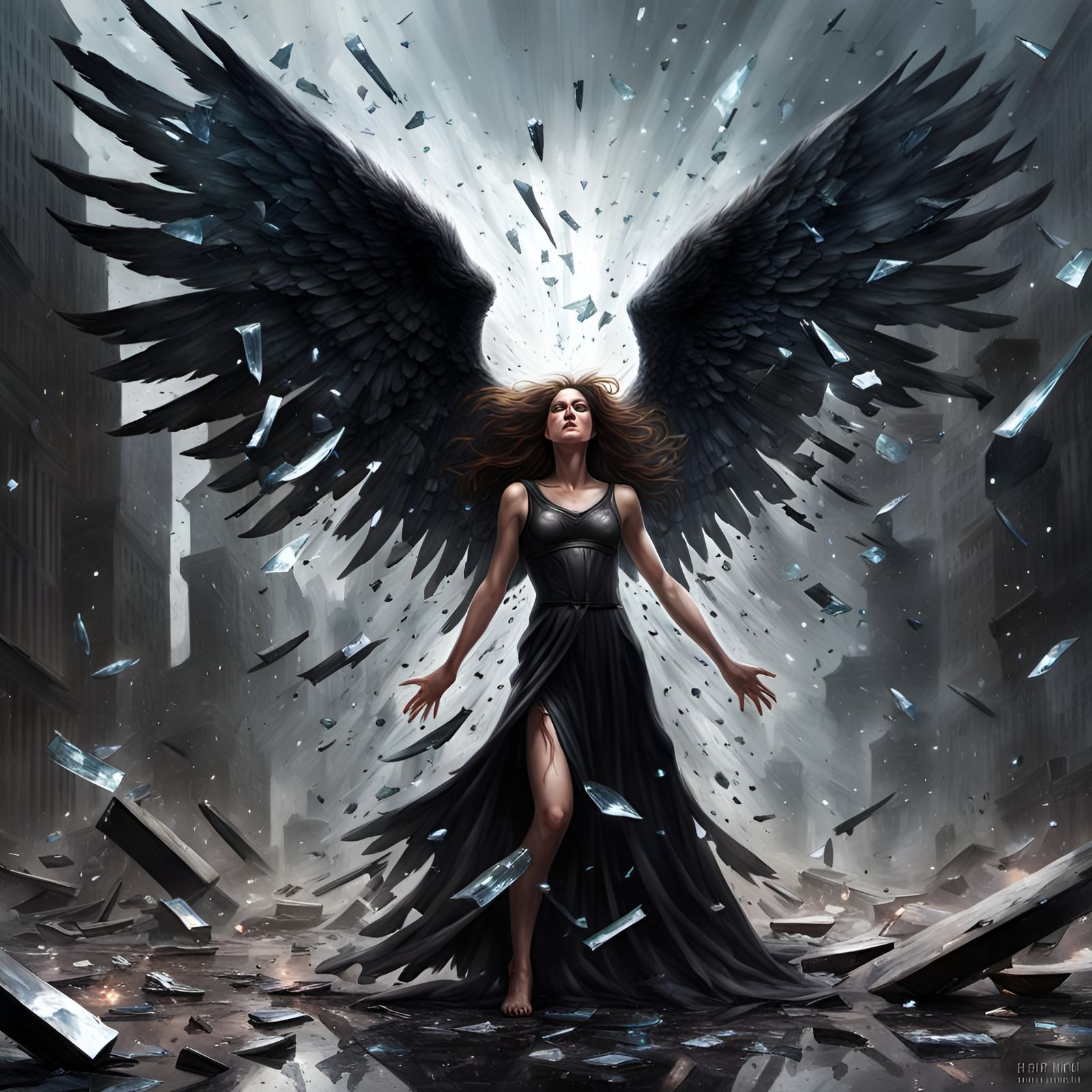 Dark Angel Descends Through Shattered Glass