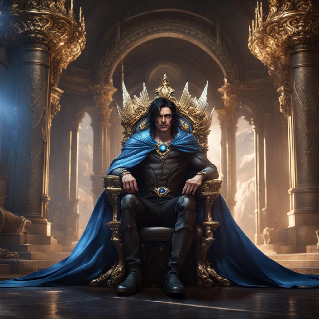 Superhero King on Throne in Detailed Digital Painting