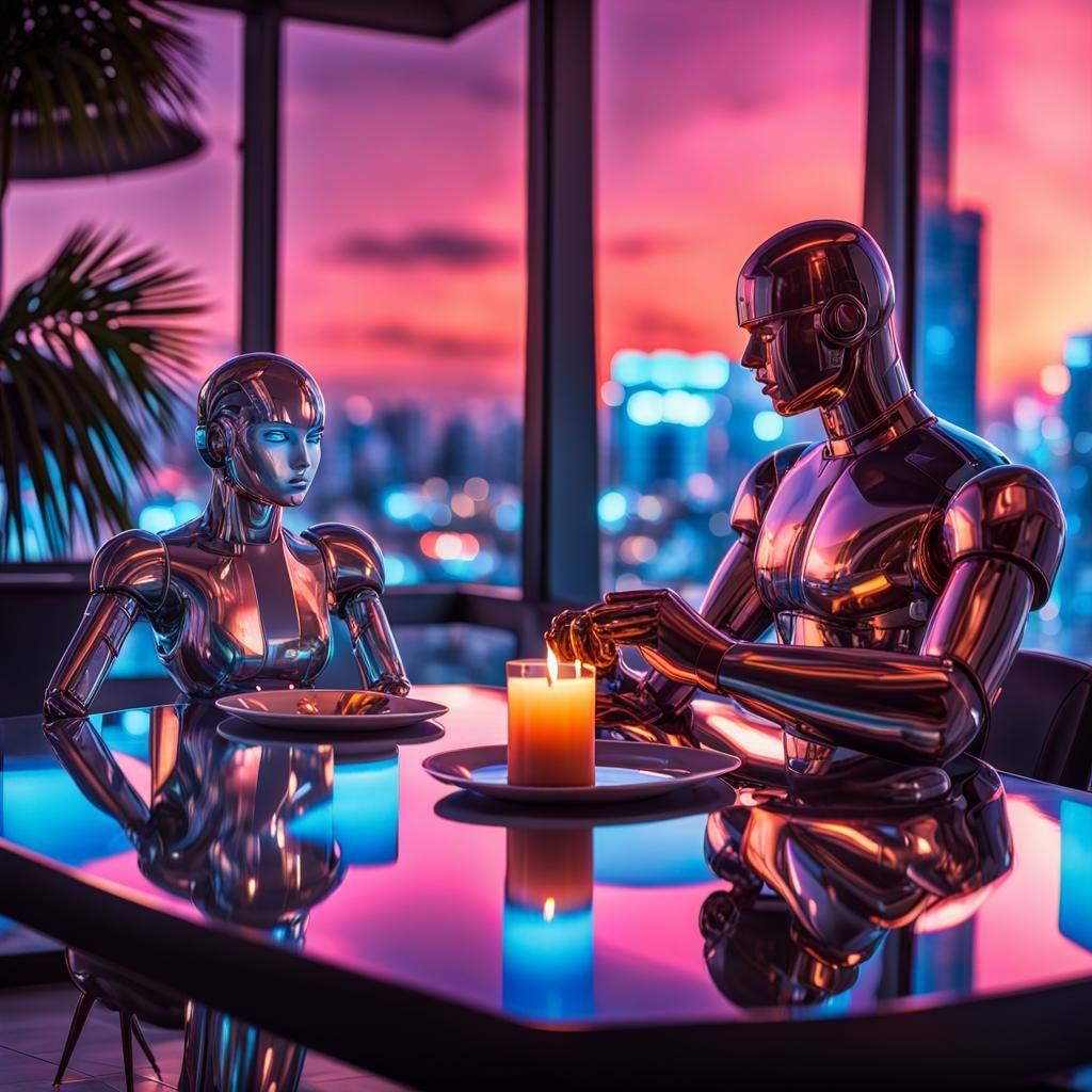 Miami Vice Dinner with Sorayama Robots