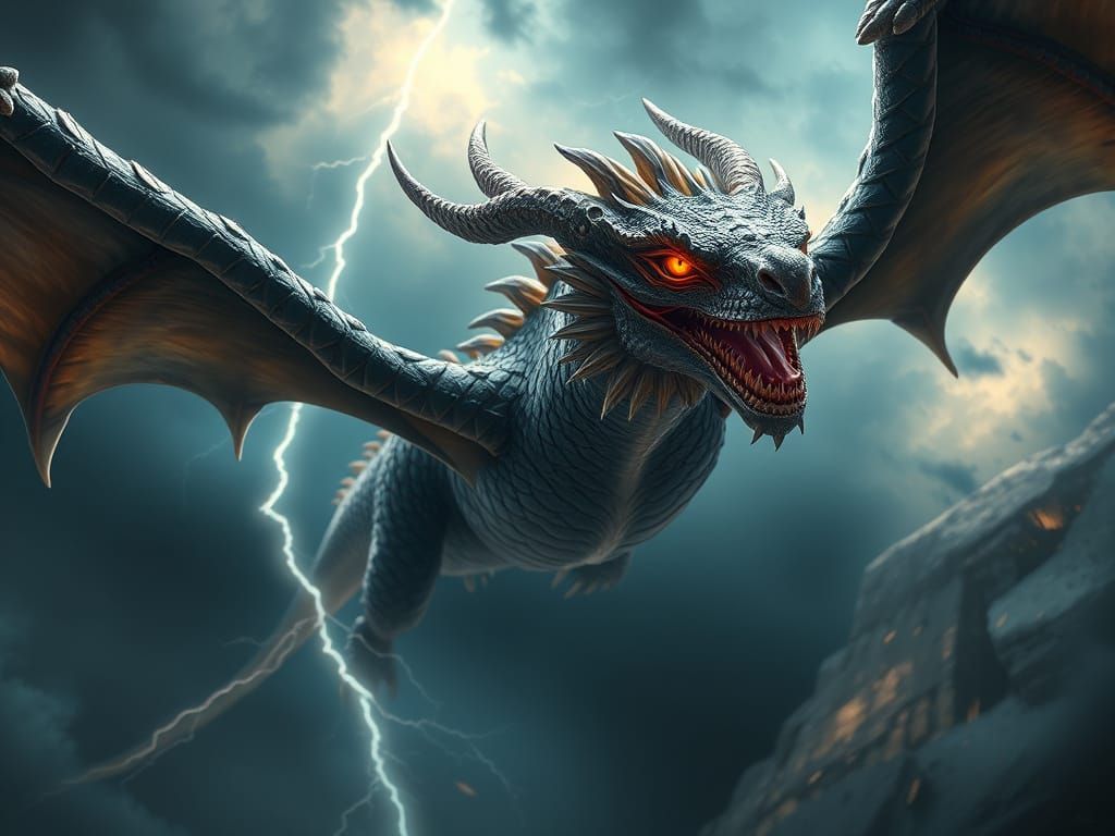Majestic Dragon in Dynamic Stormy Sky
