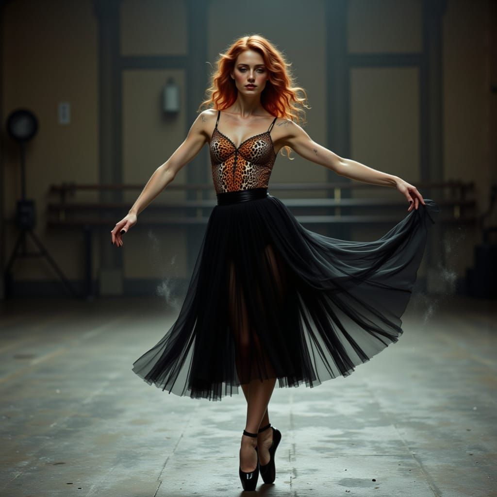 Young Jewish Woman Dancing Ballet in Noir Studio