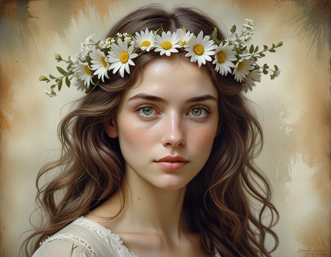 Serene Young Woman in Daisy Crown