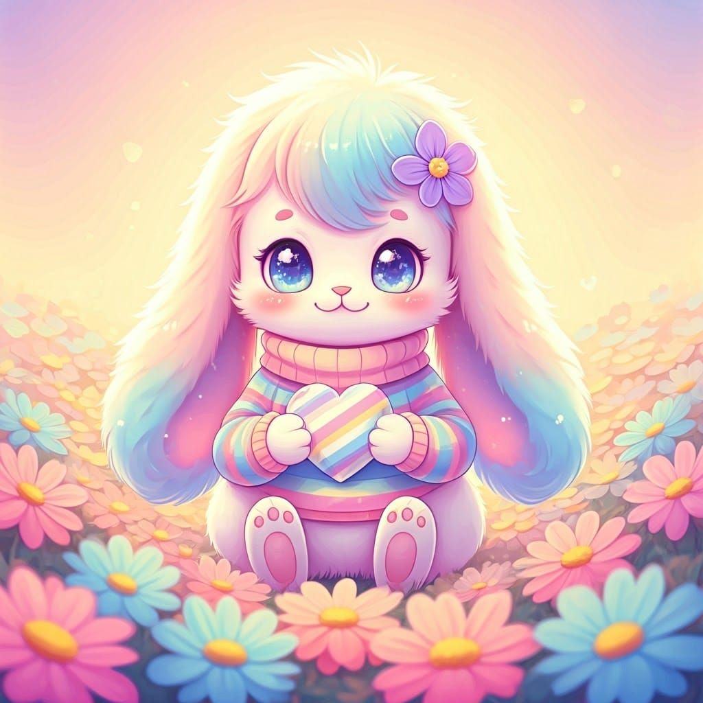Whimsical Fairytale Rabbit in Pastel Paradise