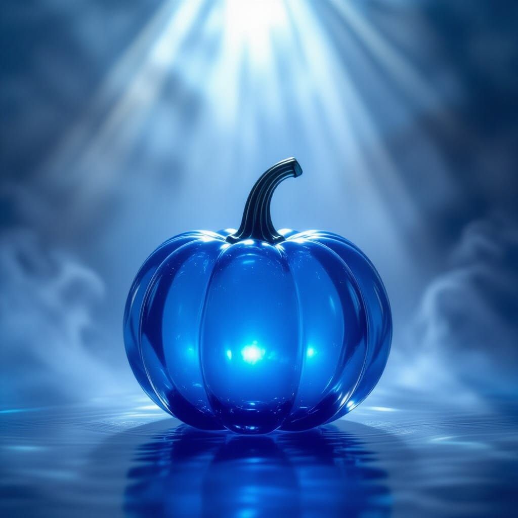 Mystical Blue Glass Pumpkin in Ethereal Light