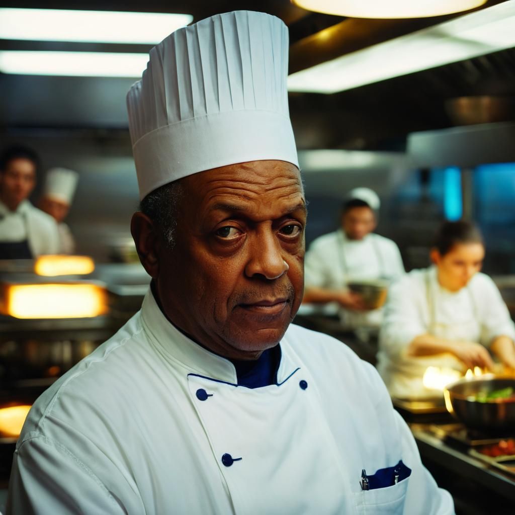 Chef Inspecting Dish in Busy Restaurant Kitchen