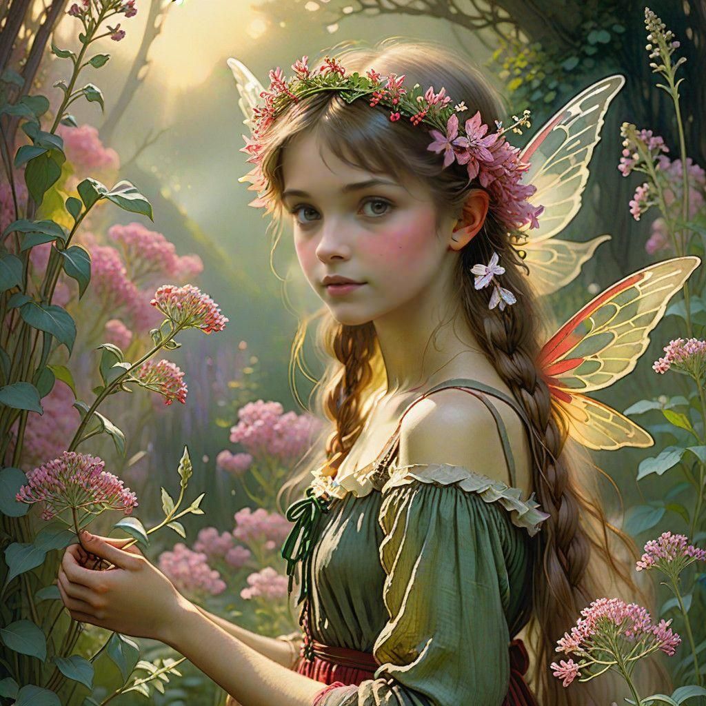 Fairies in Vibrant Red Valerian