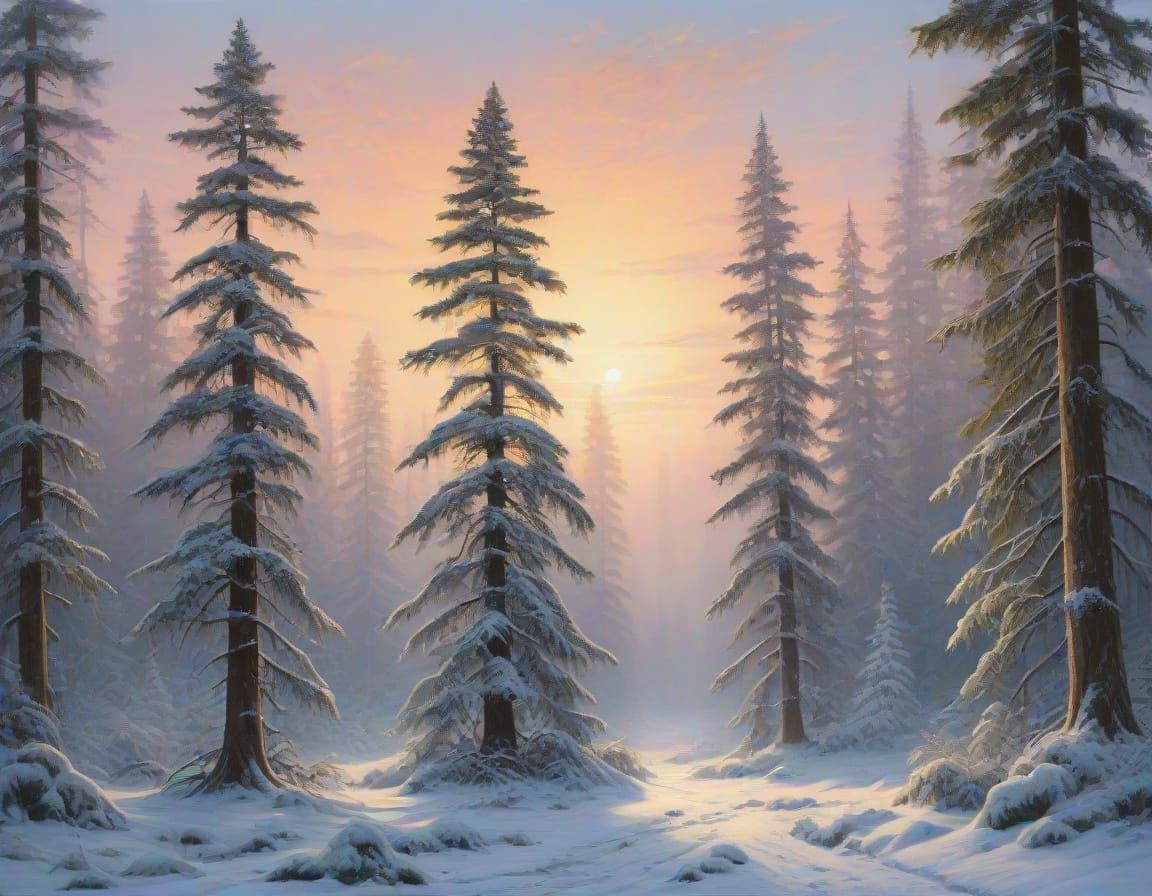Fantasy Evergreen Forest in Oil Painted Style