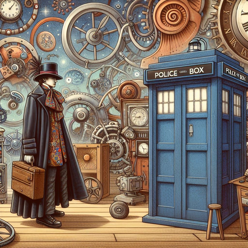 Fantastical World with Time Distortions and Police Box