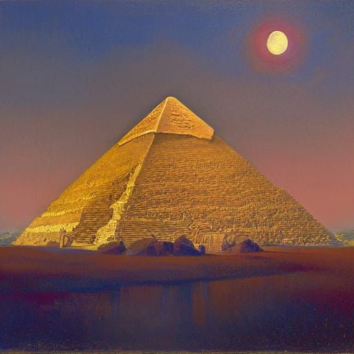 Surreal Sunset Pyramid of Giza in Ornate Gothic Style