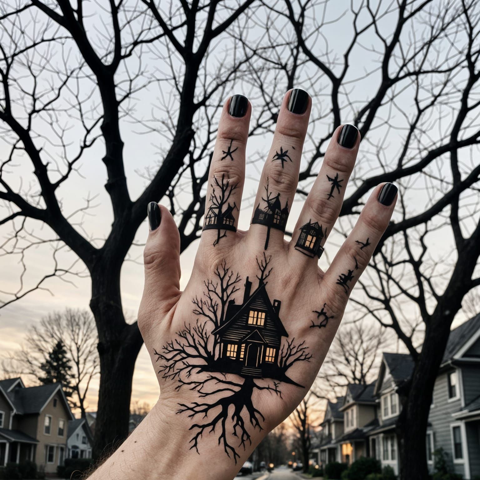 Haunted House Tattoo Design on Palm