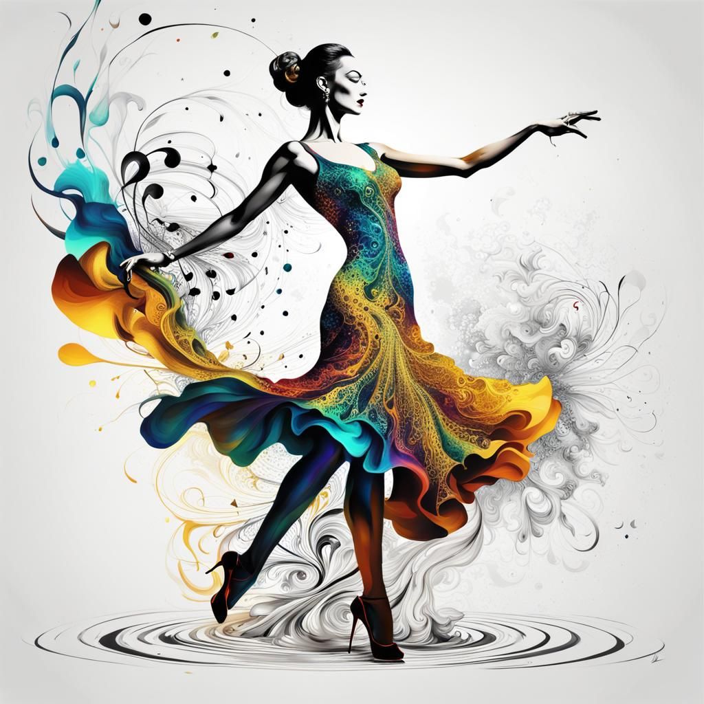 Art style by Salvador Dali, modern ink art, thin lines, splash effect and caligraphy