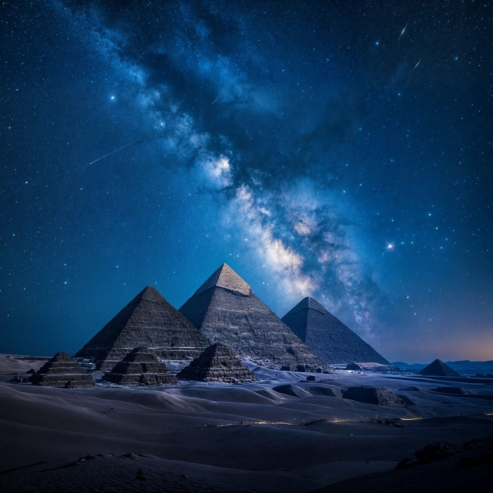 Egyptian Pyramids Under a Starry Night Sky