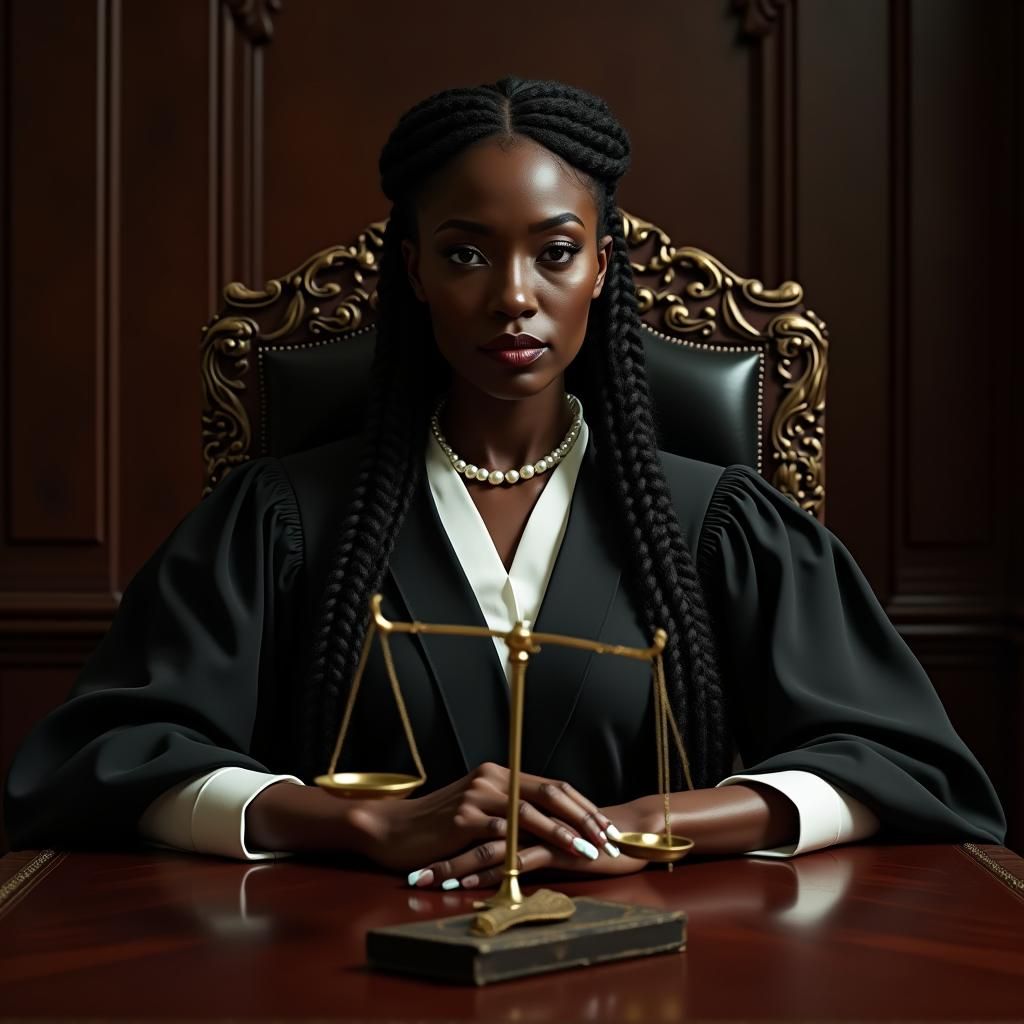 Regal Woman as Judge with Scales of Justice