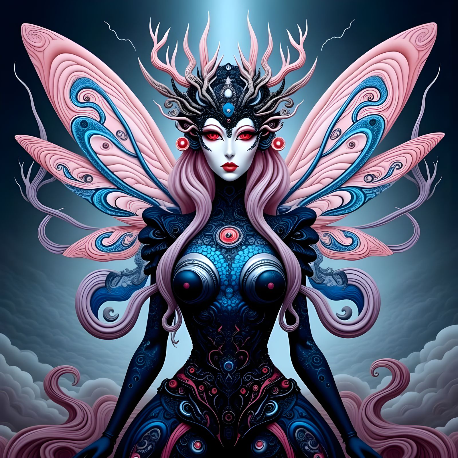 Enchanted Cyberpunk Goddess with Icy Laser Gaze