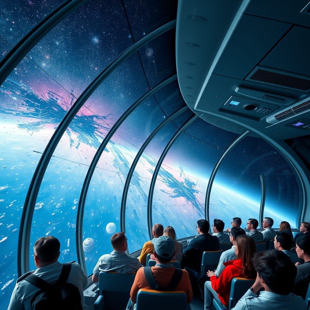 Cosmic Tourists in Transparent Spaceship, 2035