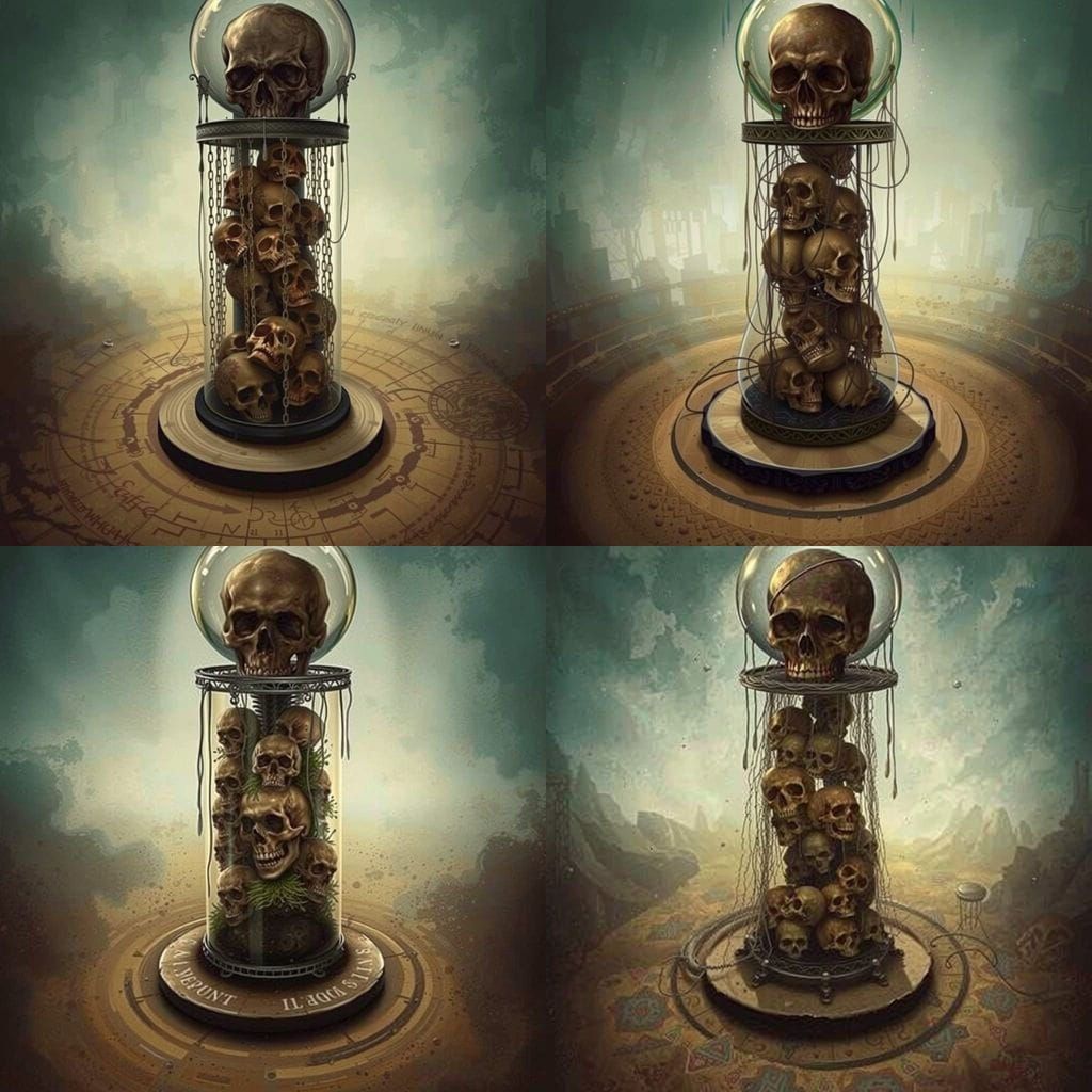 Ethereal Hourglass Overflowing with Intricately Detailed Sku...