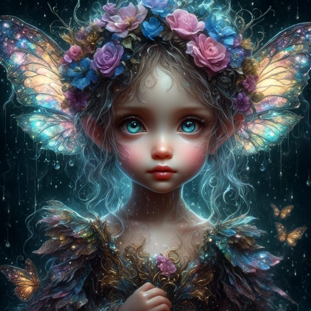 Chibified Character in Rainy Thunderstorm, Detailed 8K