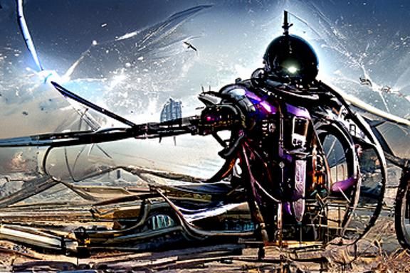 Spaceship Battle over Alien Planet in Cyberpunk Style