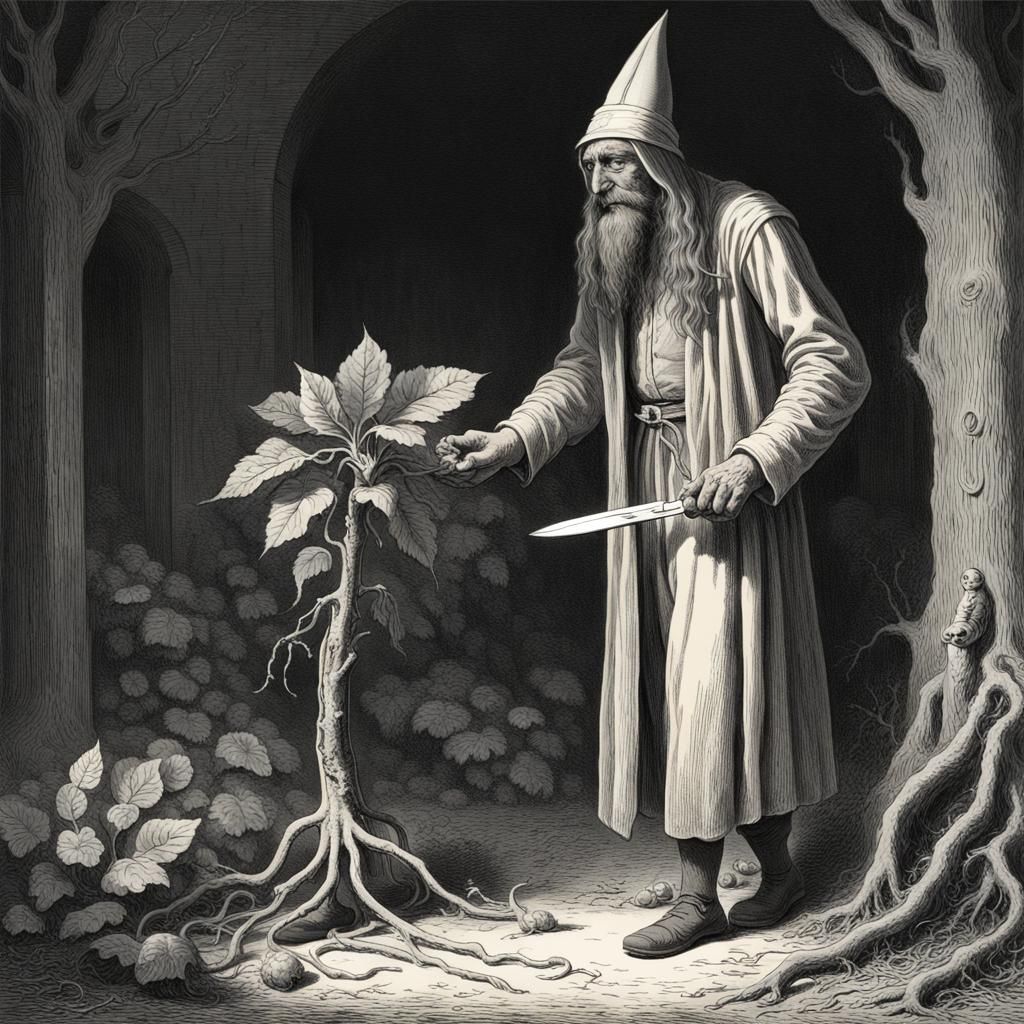 Eerie Transparent Mandrake Plant in Horror Scene