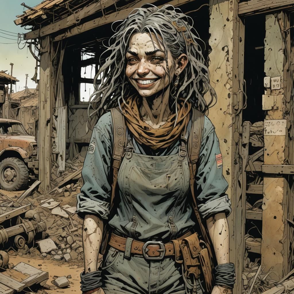 Post-Apocalyptic Farmer Girl in Underground Comix Style