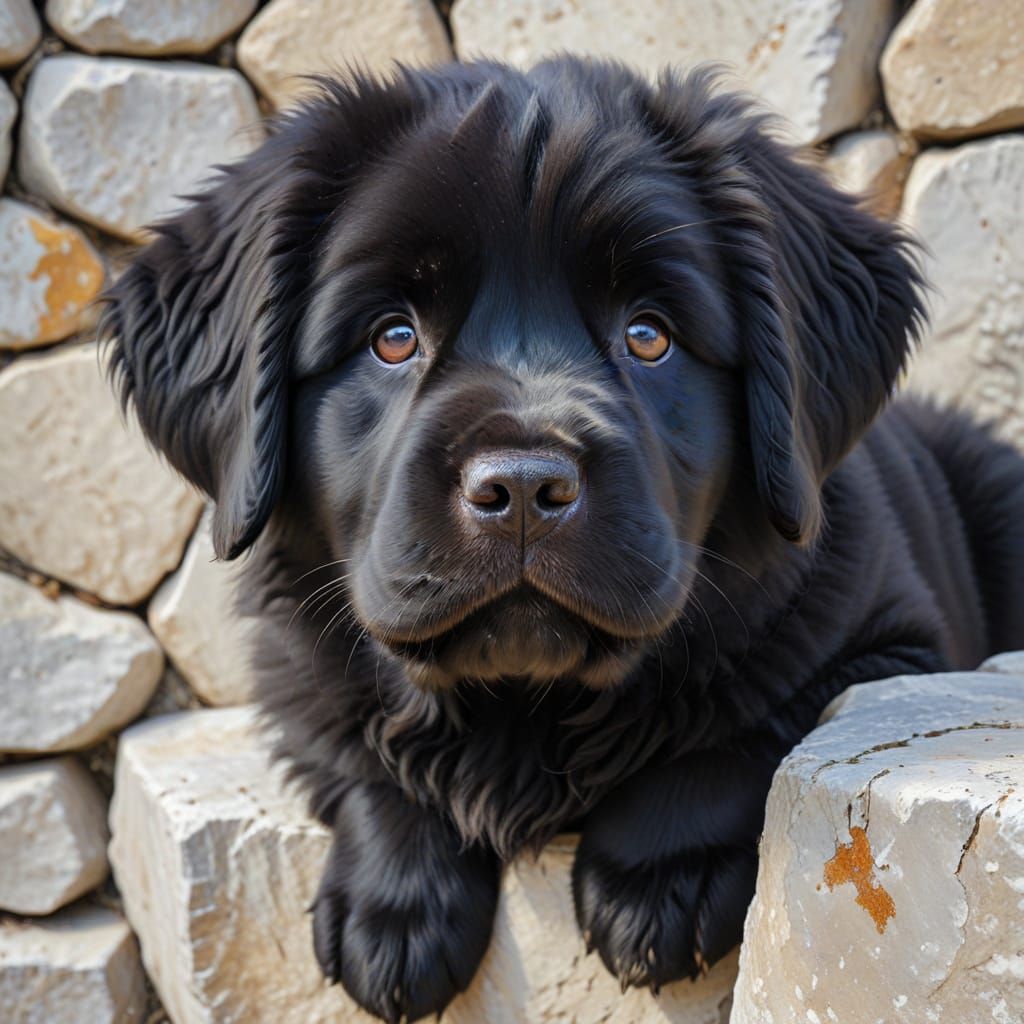 Newfoundland Puppy in Oil Painting Style