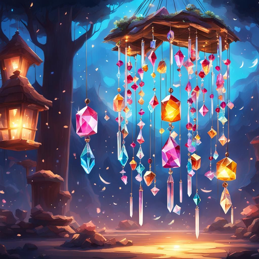 Dreamy Crystal Wind Chimes in Splash Art Style
