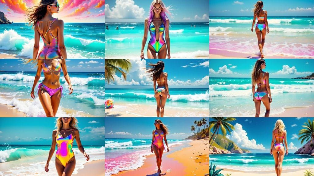 Woman in Reflective Swimwear on Sunny Beach