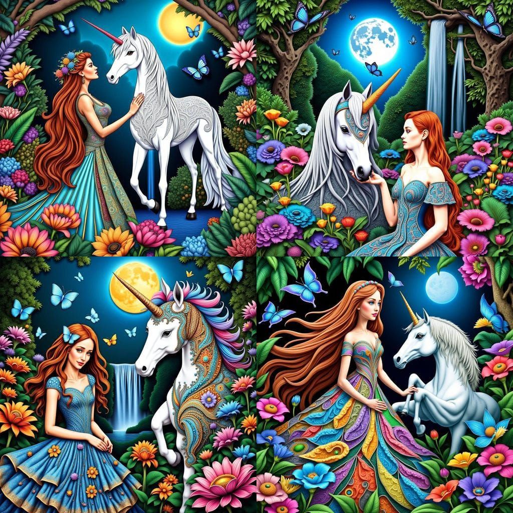 Ethereal Victorian Girl in Whimsical Zentangle Rainforest