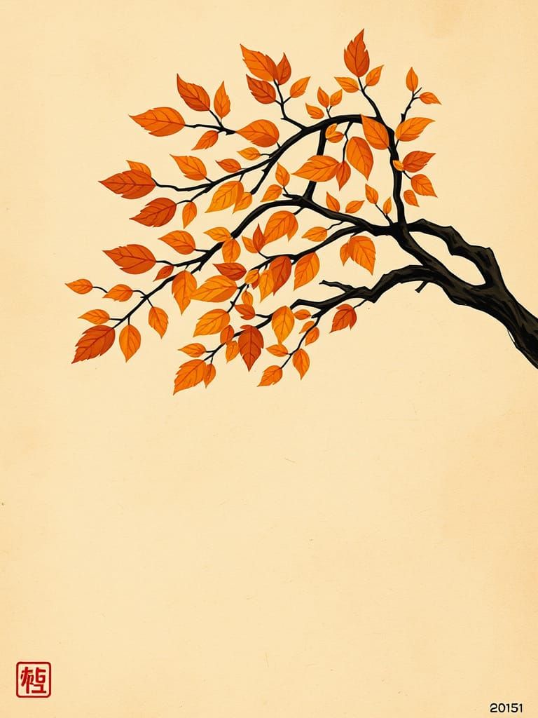 Autumn Tree Branch in Mixed Media Style