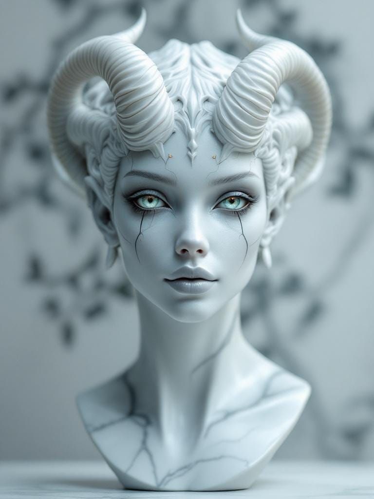 Ethereal Marble Demoness Bust with Fractal Details