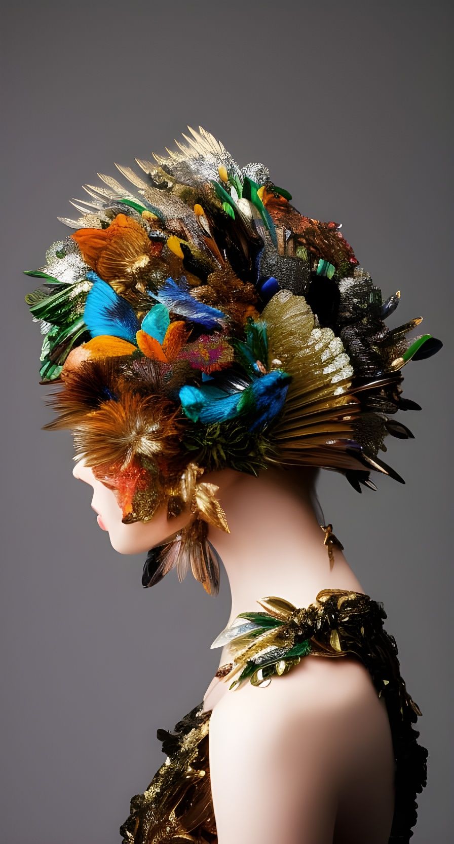 Woman in Feathered Mask: Psychedelic Digital Art